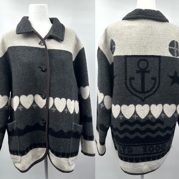Vintage Jackets & Blazers - Vintage Y2K The Limited Wool Blend Coat Alpine Scandi Maritime Theme Size M